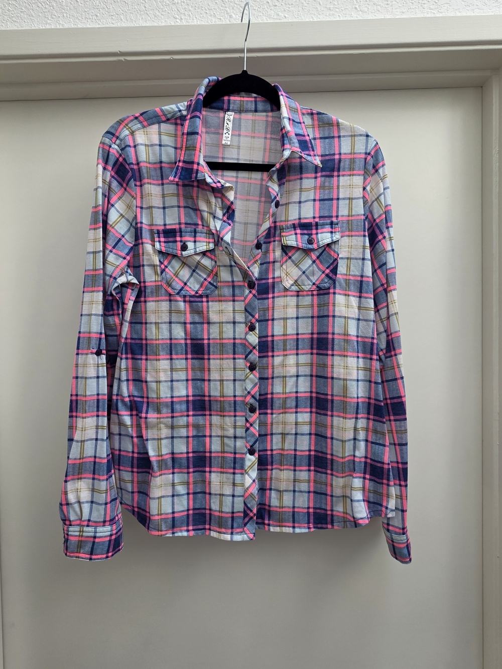 RnB Plaid Flannel Juniors XL Fits XS/S Pink Gorpcore Grunge Coastal Cowgirl